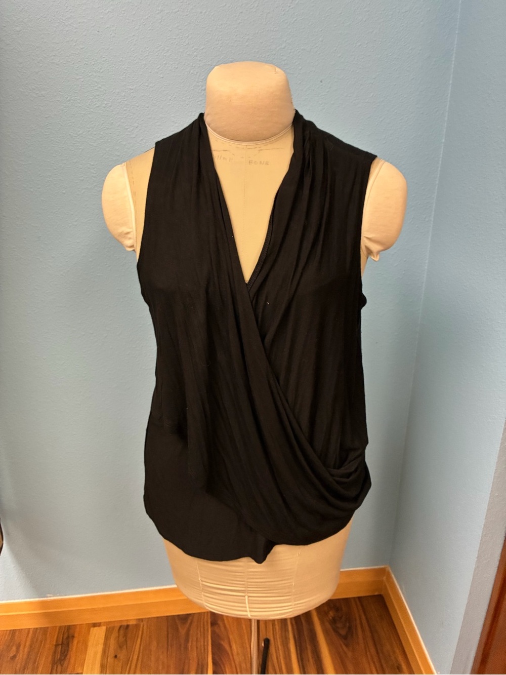 STATE Black Sleeveless Draped Surplice Camisole